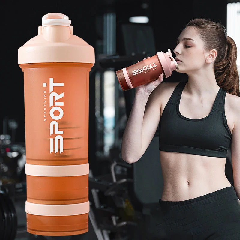 450ML Sport Shaker Bottle - 3-Layer Whey Protein Mixing Cup for Fitness, Gym, and Outdoor Use