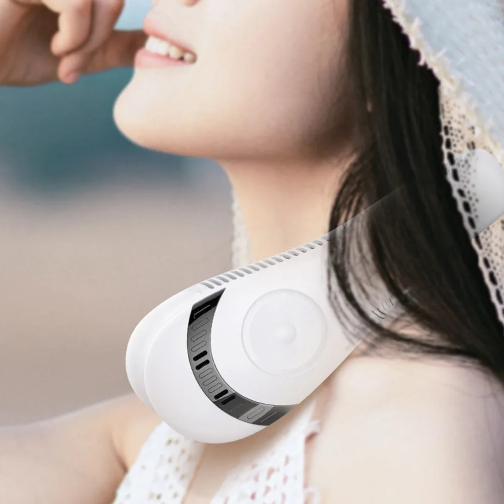 New Portable Neck Fan 5000mAh Foldable USB Rechargeable Bladeless Mute Wearable Neckband Fans Sports Air Cooling Fan