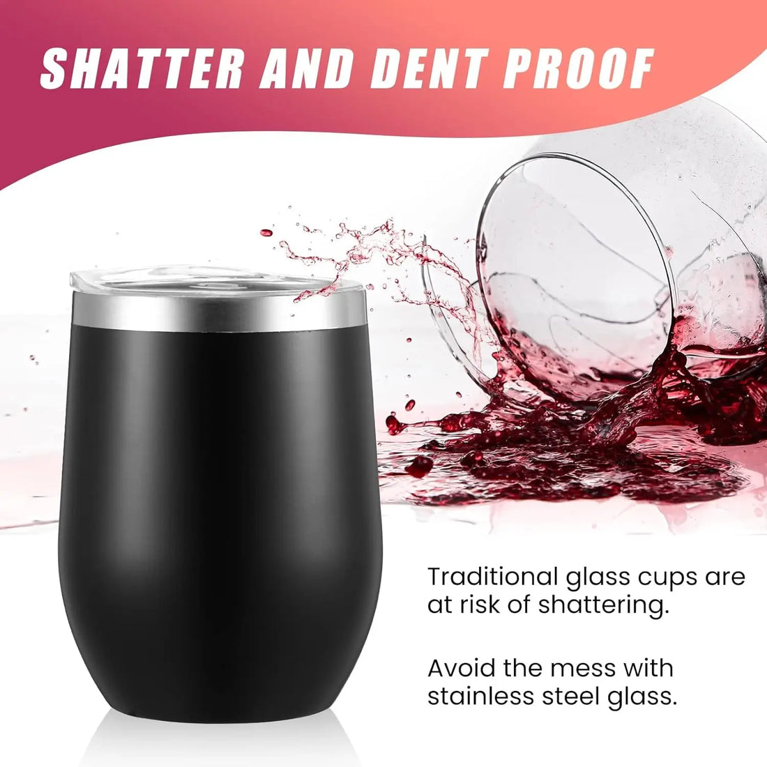 12oz Stainless Steel Double Wall Insulated Wine Tumblers with Lids, U-Shaped Coffee Mug Glasses