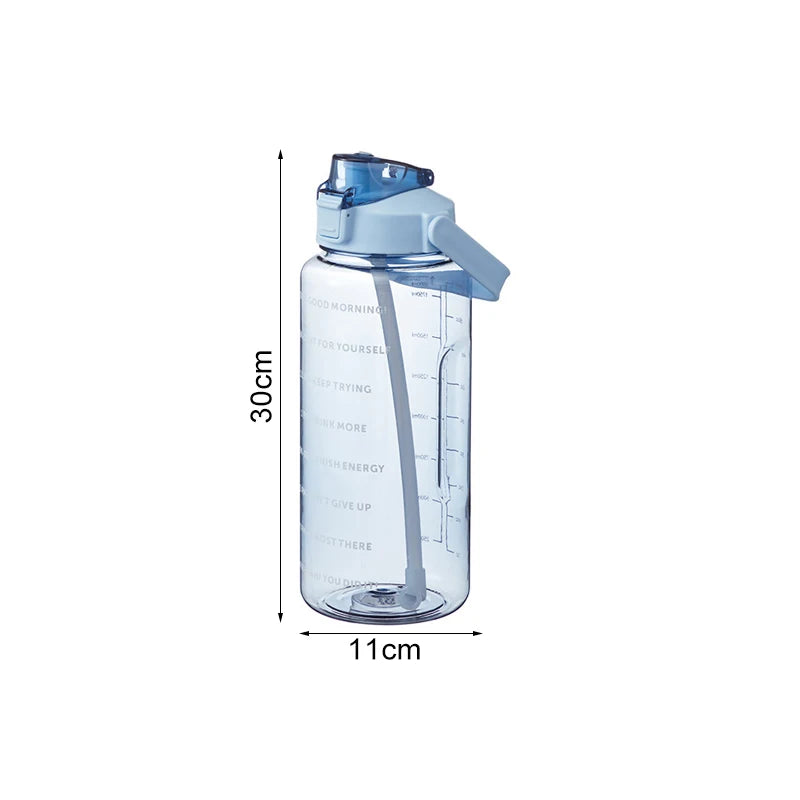 2L Sports Water Bottle with Straw and Time Marker - Portable Fitness Jug for Men and Women